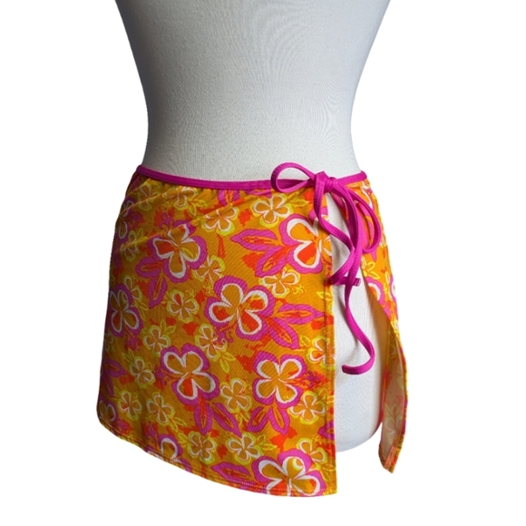 🍁Brody Surf Y2K Hawaiian Floral Pink and Orange Women's Swim Cover-Up Skirt - Picture 5 of 8